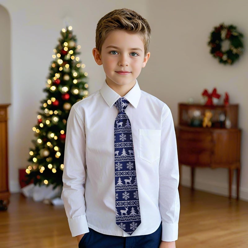 DiBanGu Boys Christmas Tie Set Silk Xmas Holiday Pre-tied tie and pocket Square for Kids Festive Tie with Gift Box - Image 3